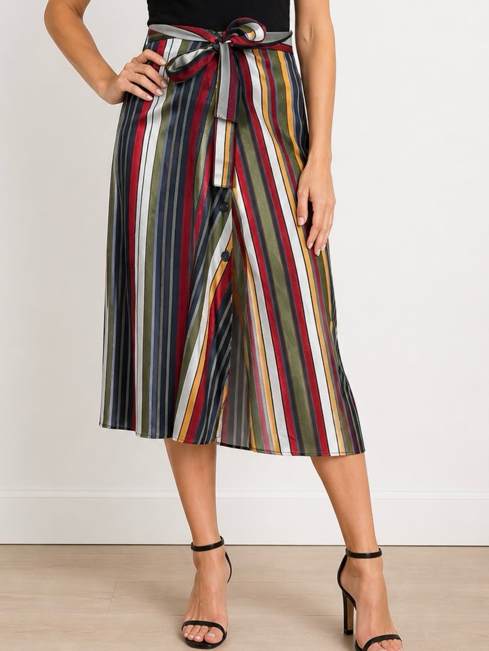 ZARA TRF Striped multicolored skirt attached belt